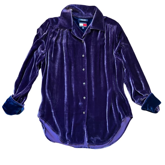 Tommy Hilfiger Vintage Y2K Purple Velvet Rayon and Silk Button-up Shirt - Picture 1 of 6